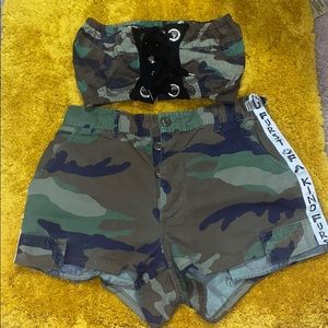 LF ARMY FATIGUE CARGO SHORTS W/ BANDEAU TOP